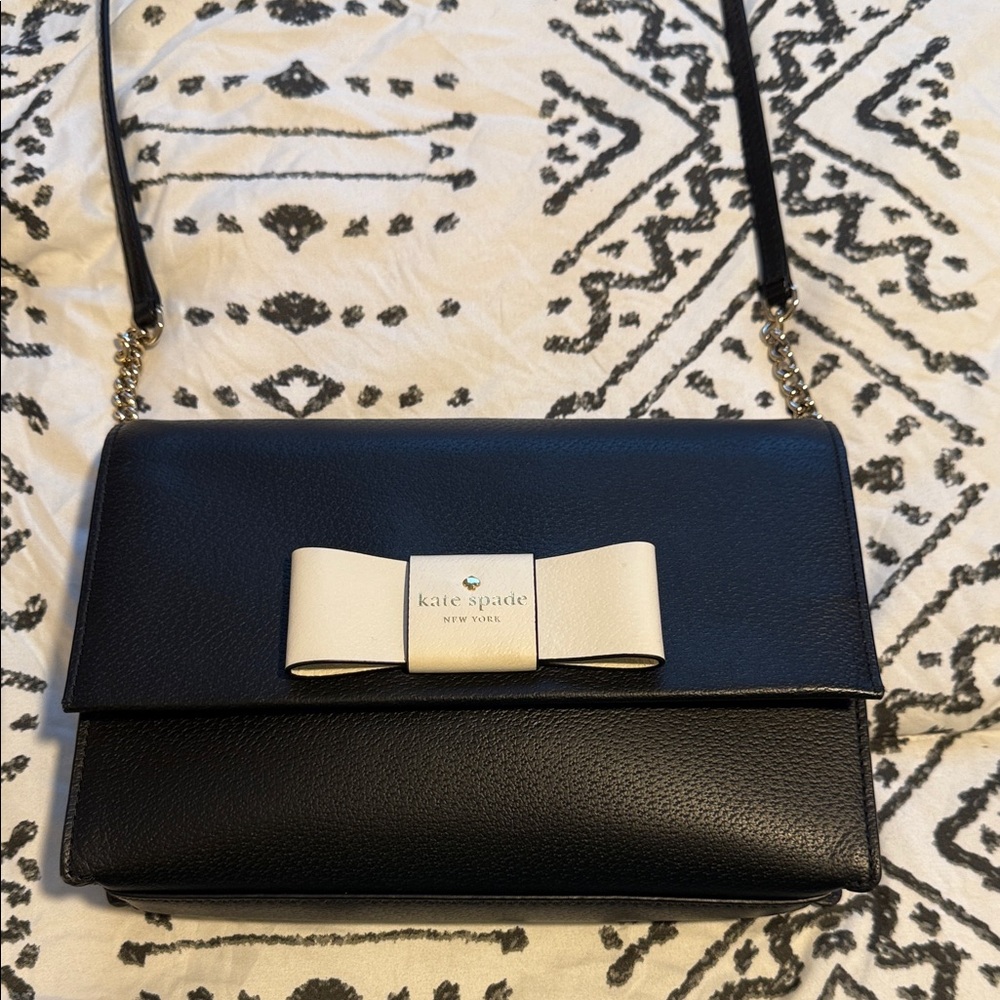 Kate Spade Black and White NY Robinson Street Zani Bow Crossbody Bag